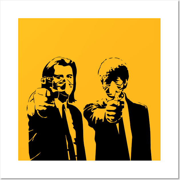 Covid Pulp fiction. Funny Vincent and Jules with gun Wall Art by Chill Studio